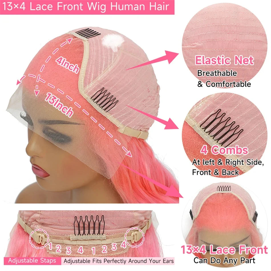 Body Wave Hd Lace Frontal Wig Pre Plucked Transparent Colored Lace Front Pink Wig