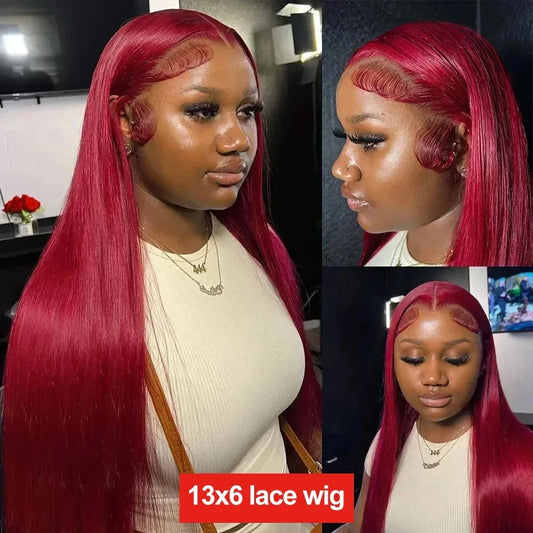 HD Lace Front Wig Human Hair Wigs 99J Red Burgundy