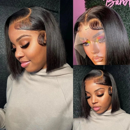 Bob Wig Human Hair Lace Front Wig 180% Density Short Straight Frontal Bob Wig