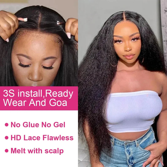 Kinky Straight Glueless Wig Ready To Wear And Go