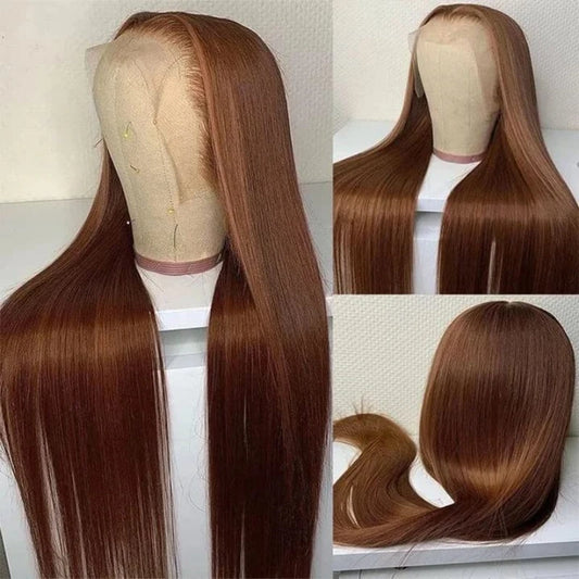 13x4 Chocolate Brown Straight Lace Front Wigs Human Hair