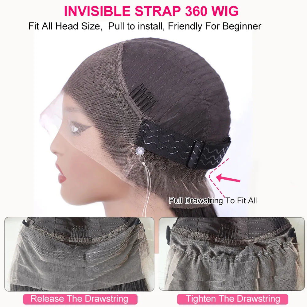 Invisible Strap 360 HD Full Lace Glueless Wig Deep Wave Frontal Wig