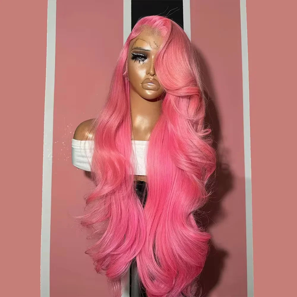 Body Wave Hd Lace Frontal Wig Pre Plucked Transparent Colored Lace Front Pink Wig