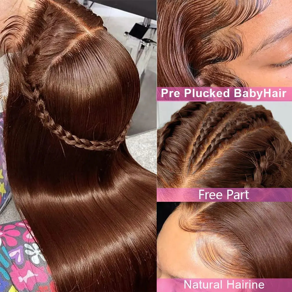 13x4 Chocolate Brown Straight Lace Front Wigs Human Hair