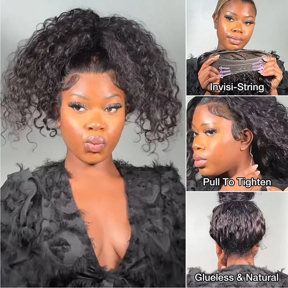 Invisible Strap 360 HD Full Lace Glueless Wig Deep Wave Frontal Wig