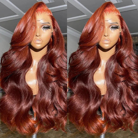 Reddish Brown Lace Frontal Wig 30 40 Inch Body Wave Human Hair Wigs