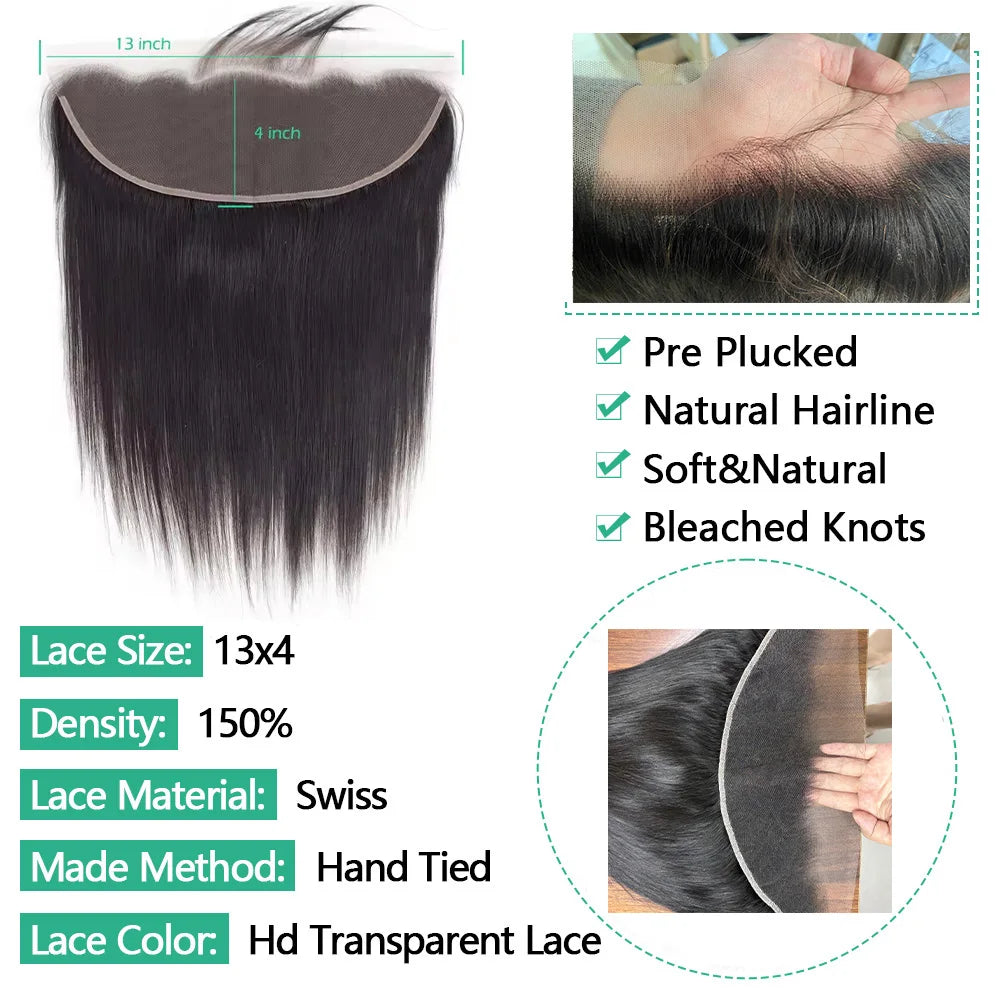 Straight Closure Human Hair Ear To Ear Transparent Frontal Lace