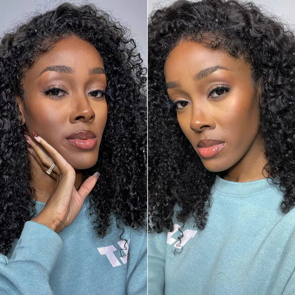 Short Bob Kinky Curly Human Hair Frontal Wig
