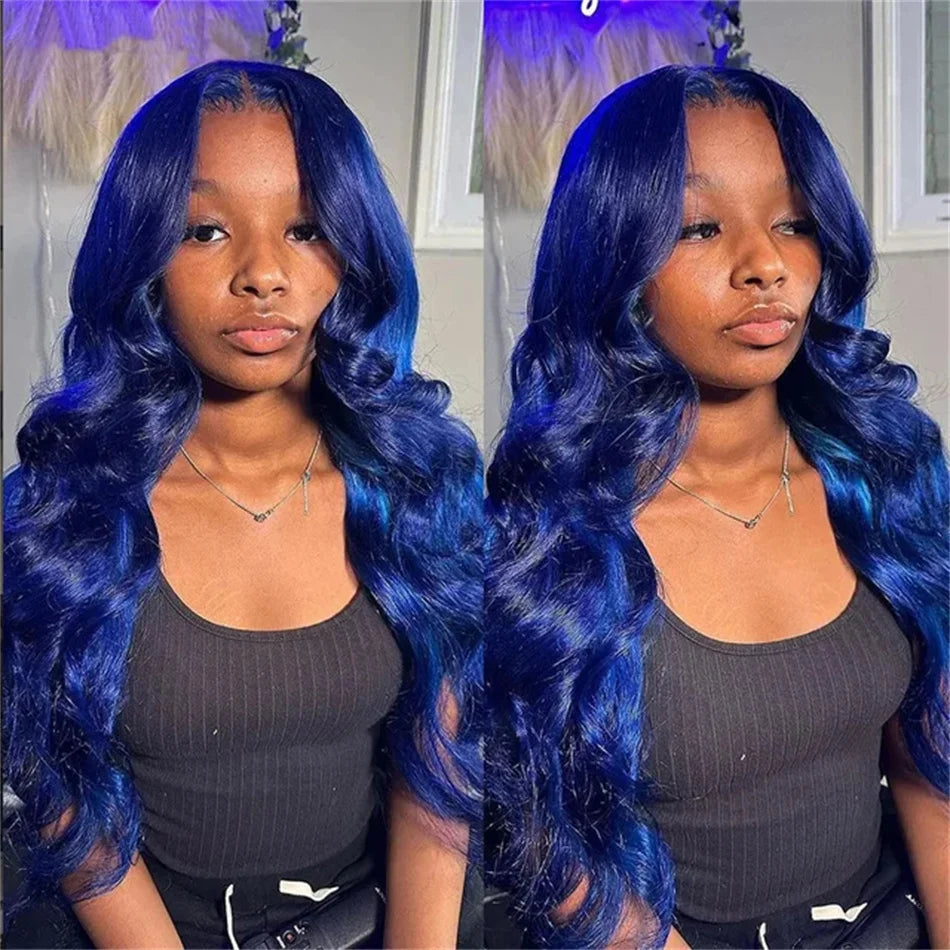 Dark Blue 13x4 HD Lace Front Pre Plucked Blue Body Wave 100% Human Hair