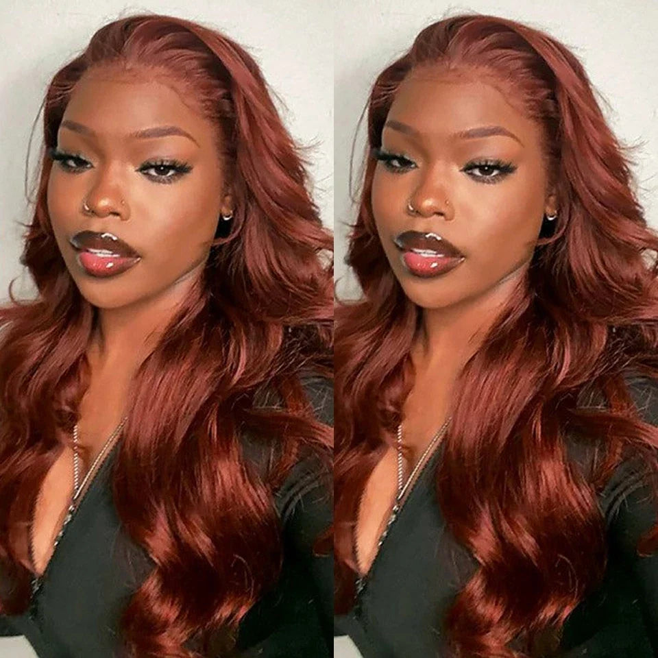 Reddish Brown Body Wave Lace Frontal Human Hair Wigs