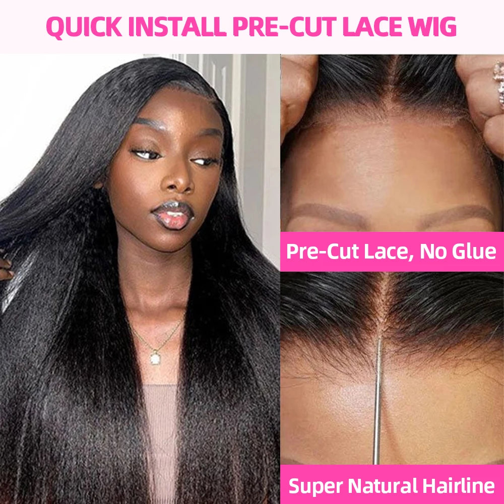 Kinky Straight Glueless Wig Ready To Wear And Go