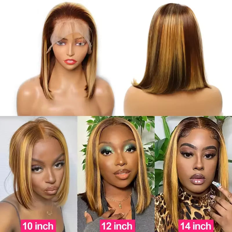 4/27 Highlight Bob Wigs Straight Lace Front Wig Human Hair Ombre F