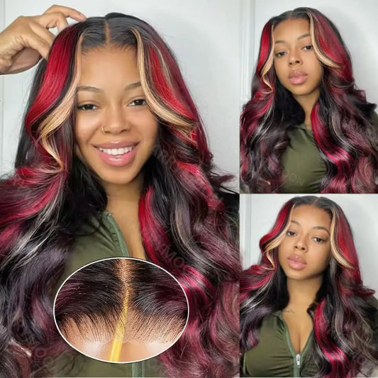 Red Wig 30 Inch Highlight 5x5 Glueless 99J Burgundy Body Wave