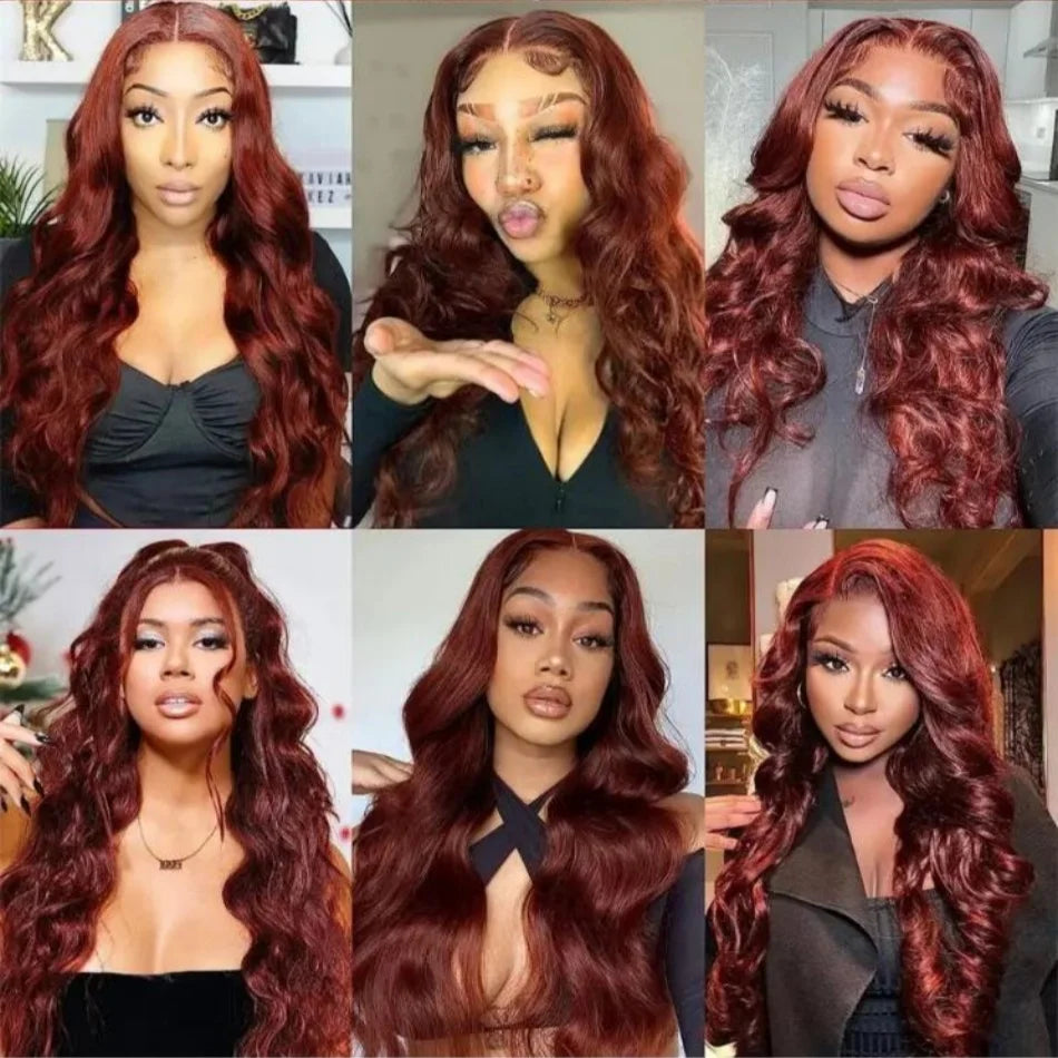 Reddish Brown Body Wave Lace Frontal Human Hair Wigs