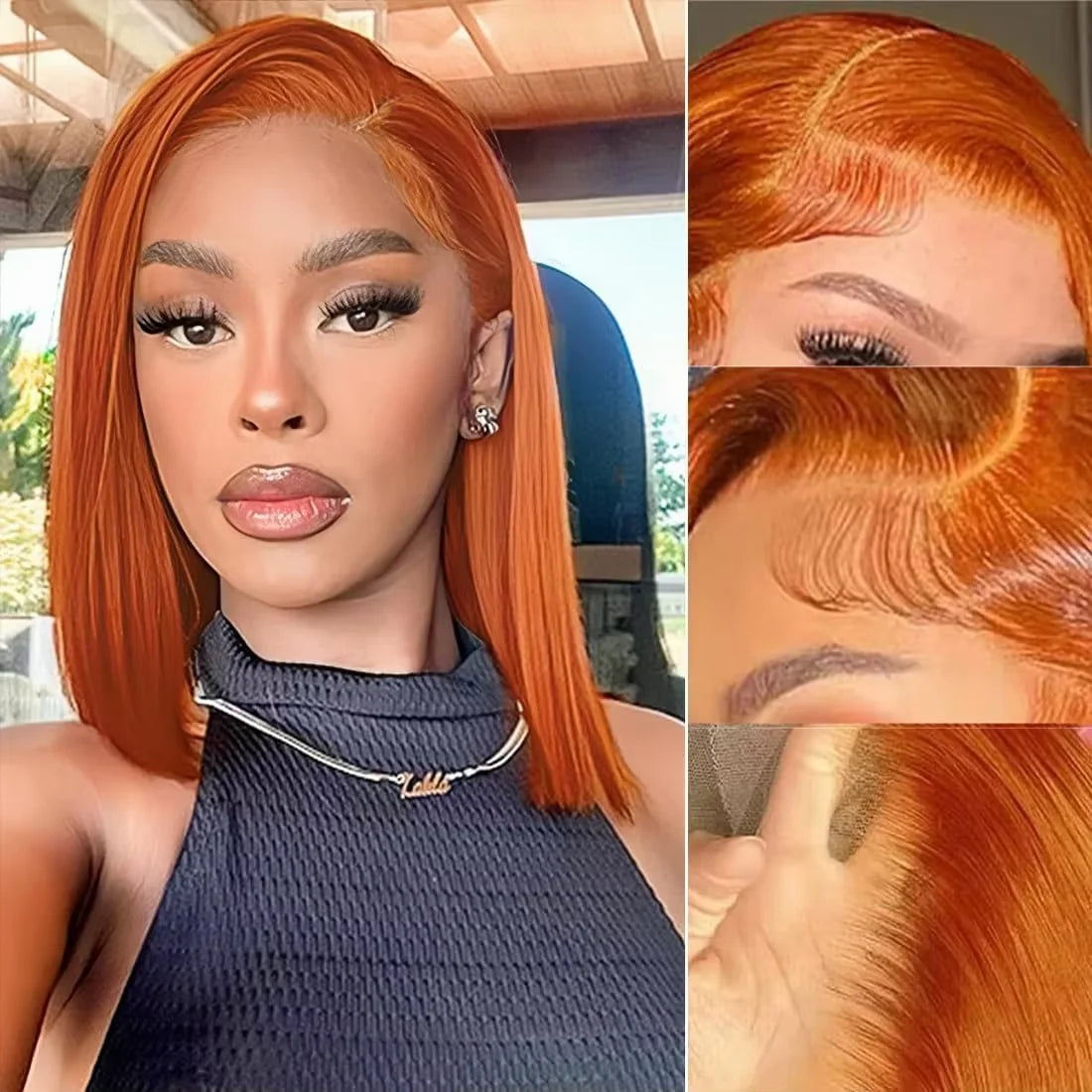 4/27 Highlight Bob Wigs Straight Lace Front Wig Human Hair Ombre F