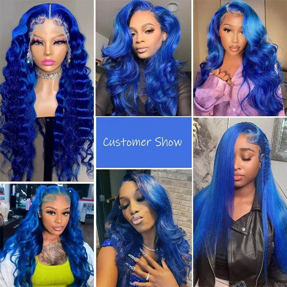 Dark Blue 13x4 HD Lace Front Pre Plucked Blue Body Wave 100% Human Hair