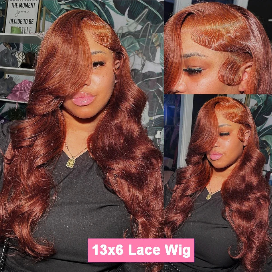 Reddish Brown Lace Frontal Wig 30 40 Inch Body Wave Human Hair Wigs
