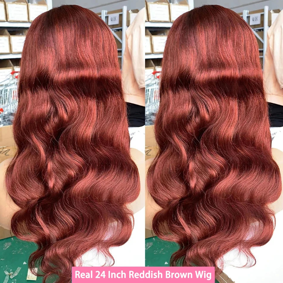 Reddish Brown Lace Frontal Wig 30 40 Inch Body Wave Human Hair Wigs