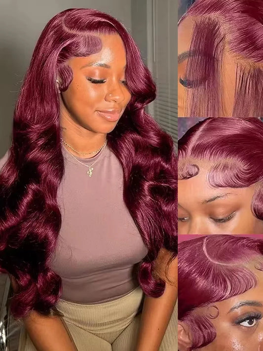 Body Wave Wig Burgundy 99J Lace Front Wig