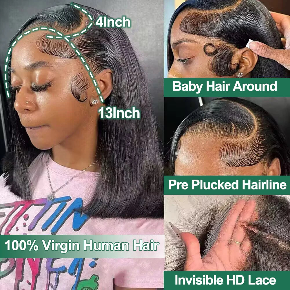 Bob Wig Human Hair Lace Front Wig 180% Density Short Straight Frontal Bob Wig