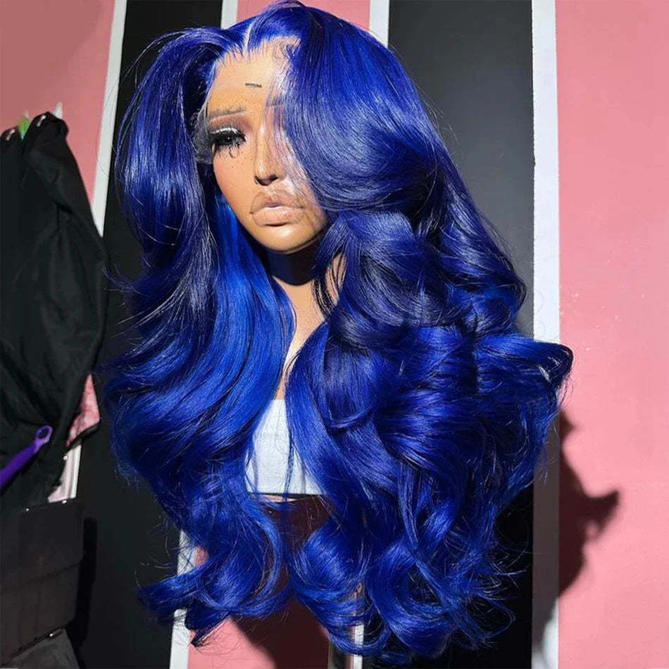 Dark Blue 13x4 HD Lace Front Pre Plucked Blue Body Wave 100% Human Hair