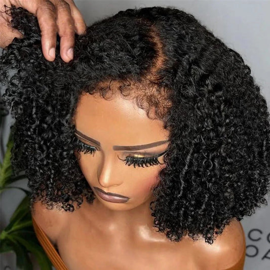 Short Bob Kinky Curly Human Hair Frontal Wig
