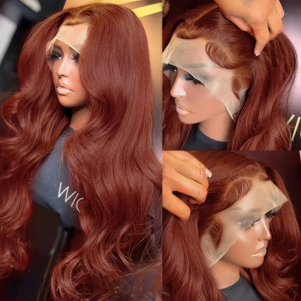 Reddish Brown Lace Frontal Wig 30 40 Inch Body Wave Human Hair Wigs