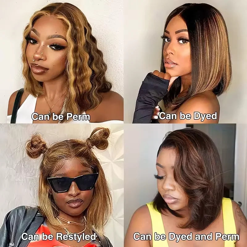 4/27 Highlight Bob Wigs Straight Lace Front Wig Human Hair Ombre F