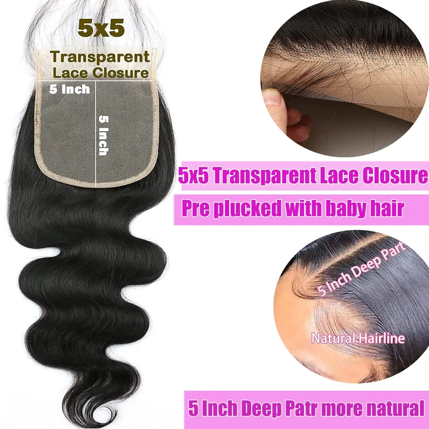 Body Wave Closure Human Hair Preplucked Body Wave Human Hair Closure Transparent