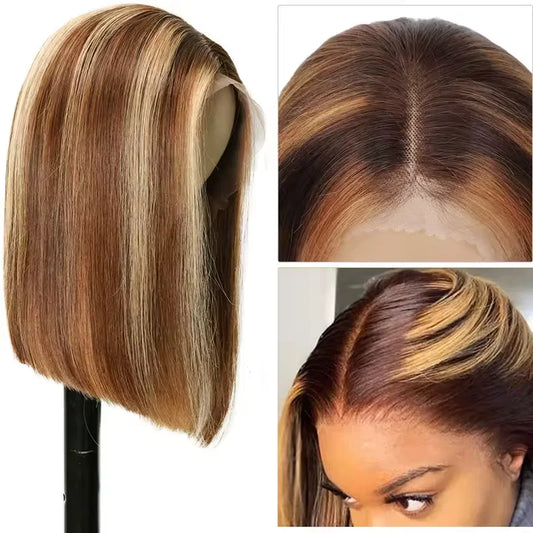 4/27 Highlight Bob Wigs Straight Lace Front Wig Human Hair Ombre F