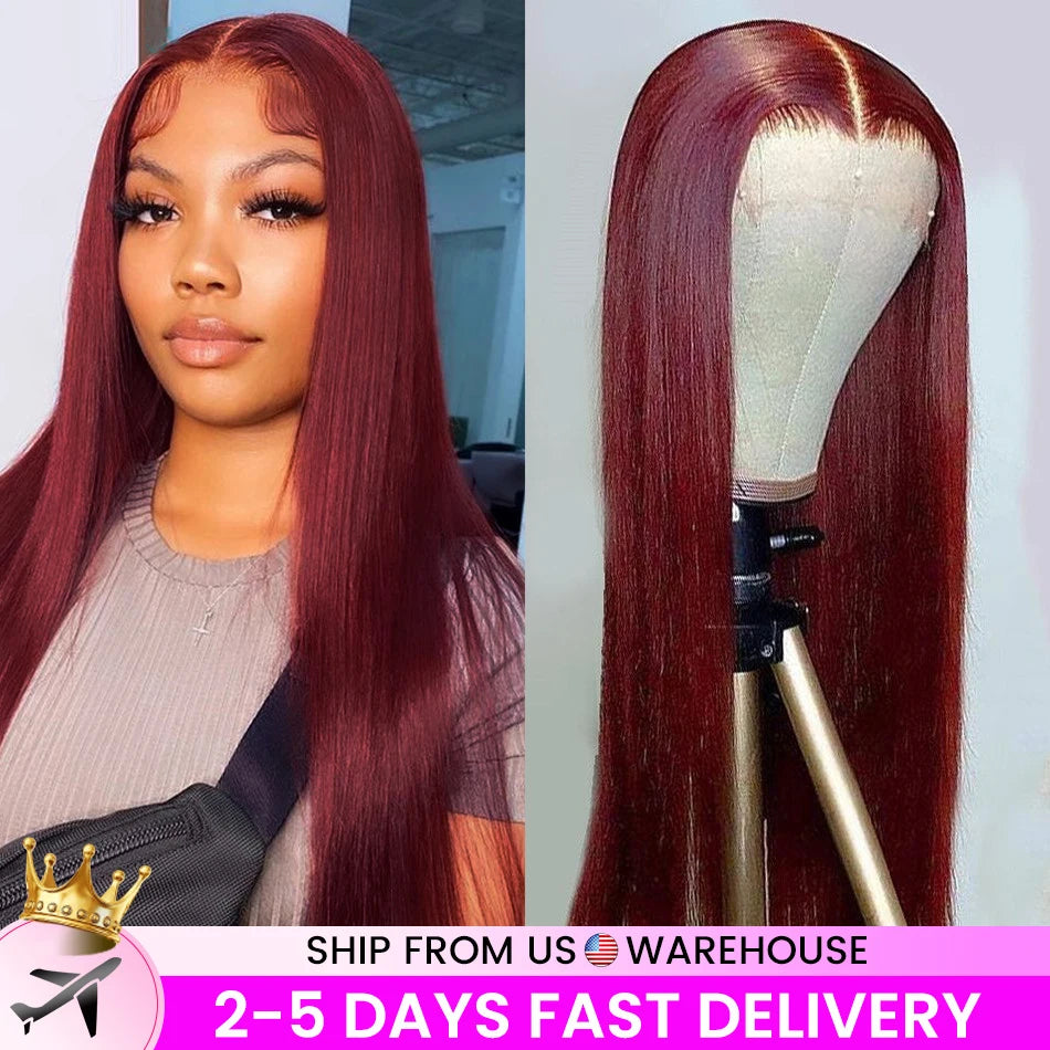 HD Lace Front Wig Human Hair Wigs 99J Red Burgundy