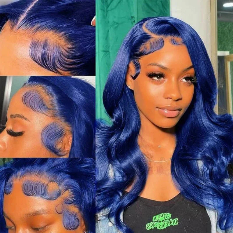 Dark Blue 13x4 HD Lace Front Pre Plucked Blue Body Wave 100% Human Hair