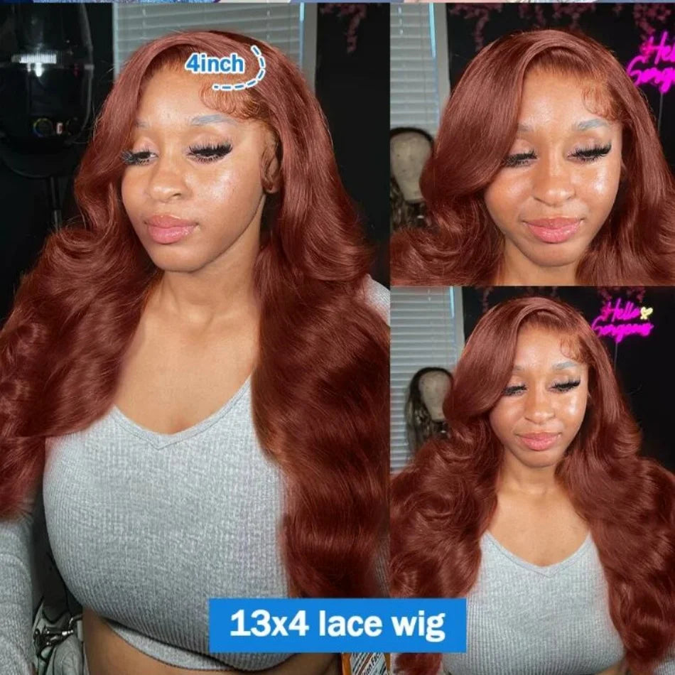 Reddish Brown Body Wave Lace Frontal Human Hair Wigs