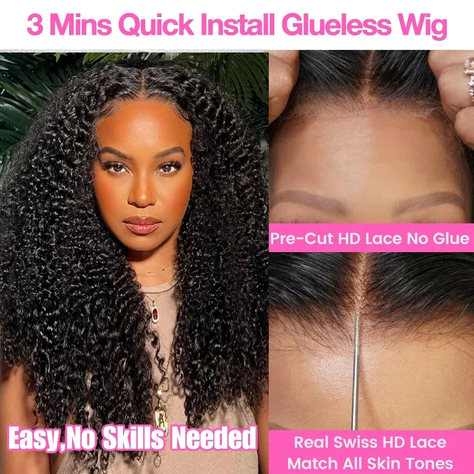 Kinky Curly Wigs Lace Frontal Wig Glueless Human Hair