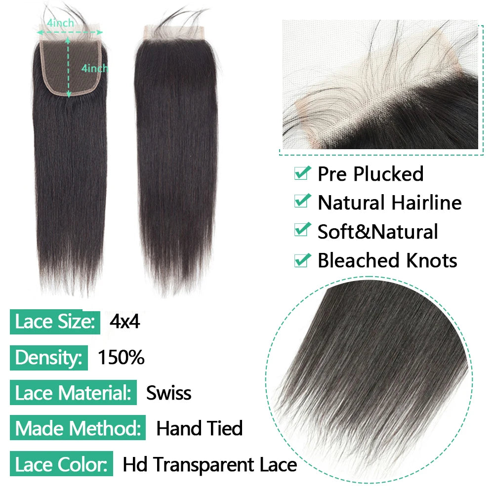 Straight Closure Human Hair Ear To Ear Transparent Frontal Lace
