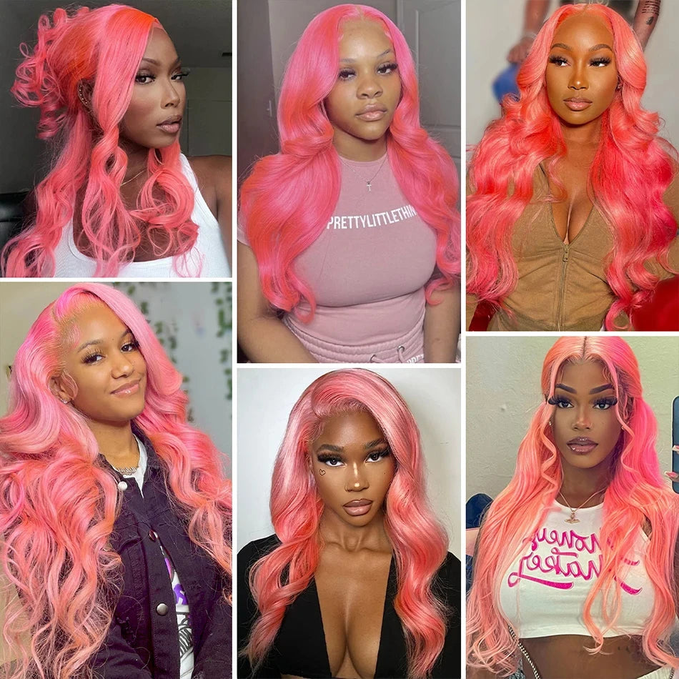 Body Wave Hd Lace Frontal Wig Pre Plucked Transparent Colored Lace Front Pink Wig