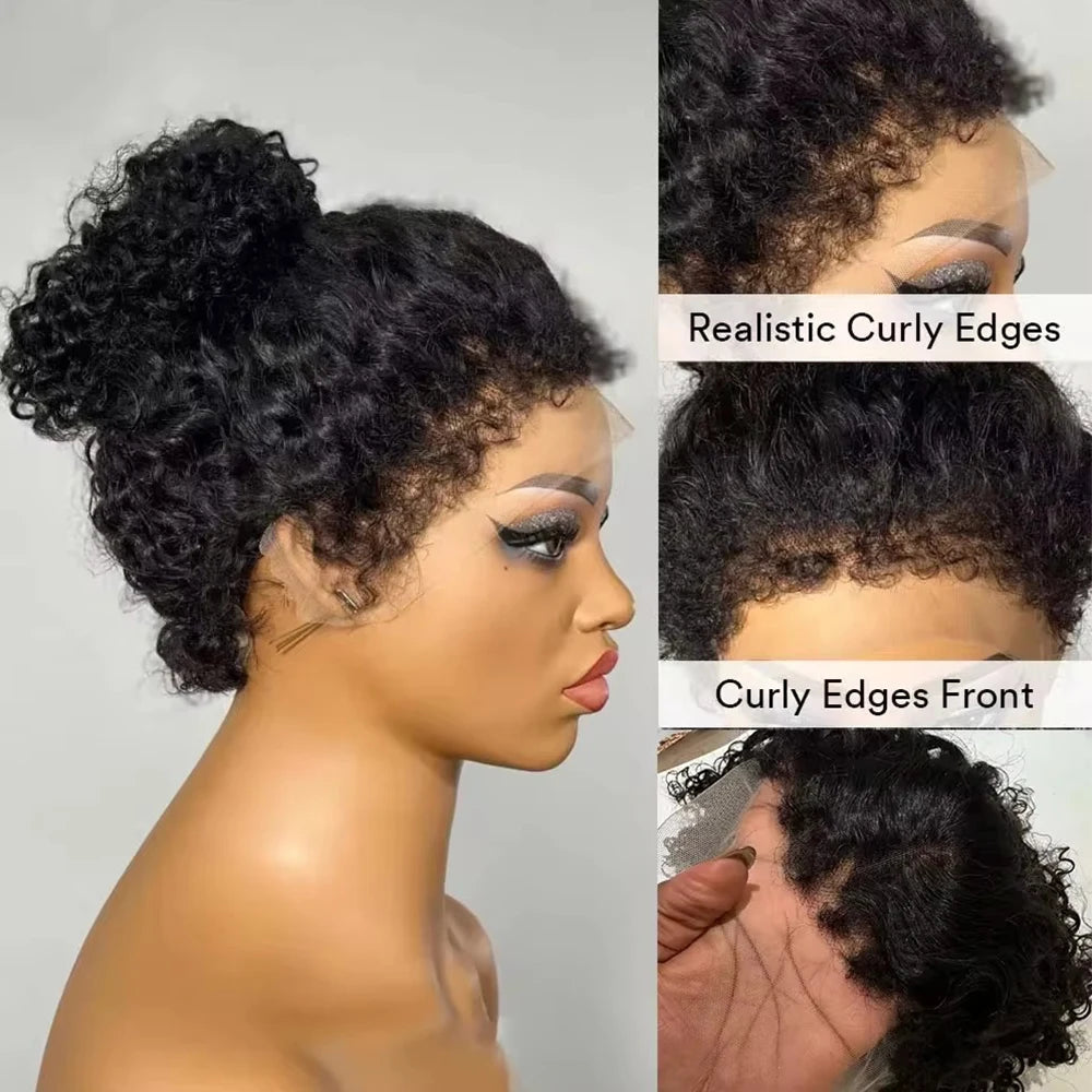 Short Bob Kinky Curly Human Hair Frontal Wig