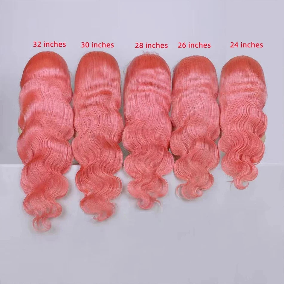 Body Wave Hd Lace Frontal Wig Pre Plucked Transparent Colored Lace Front Pink Wig