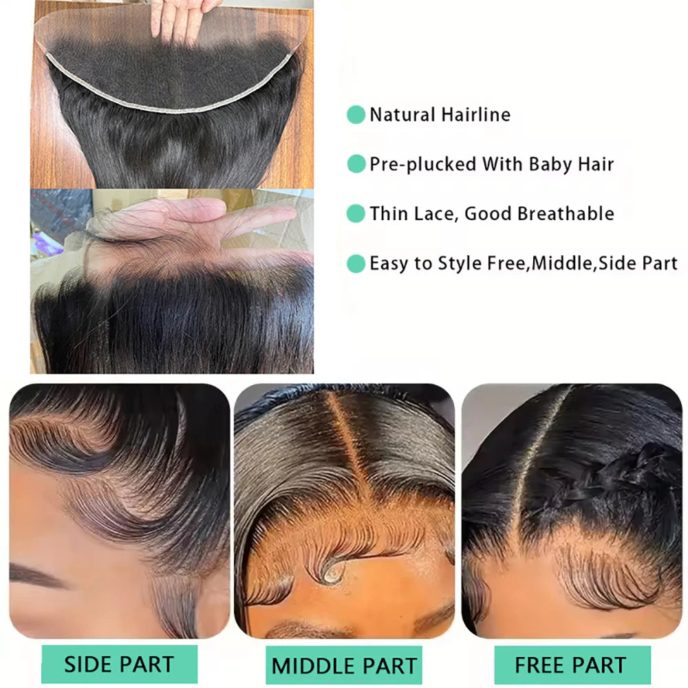 Straight Closure Human Hair Ear To Ear Transparent Frontal Lace