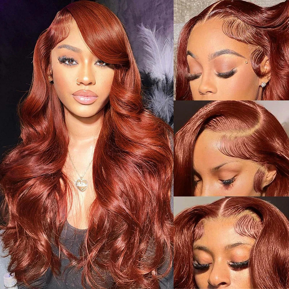 Reddish Brown Lace Frontal Wig 30 40 Inch Body Wave Human Hair Wigs