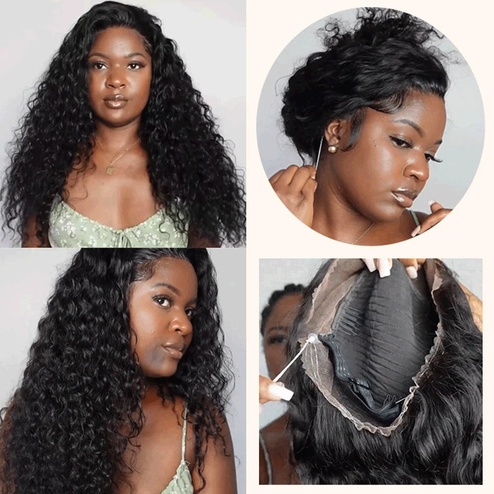 Invisible Strap 360 HD Full Lace Glueless Wig Deep Wave Frontal Wig
