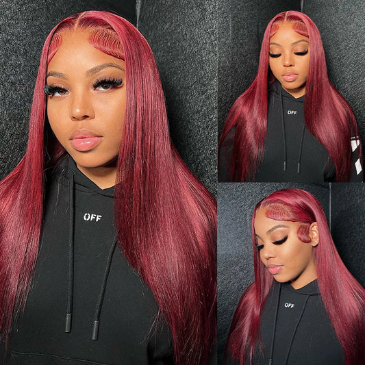 HD Lace Front Wig Human Hair Wigs 99J Red Burgundy